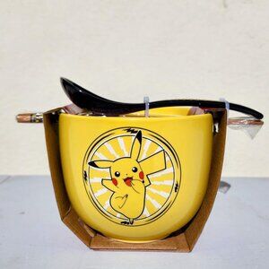 NEW Pokemon Pikachu Ceramic Ramen Bowl Chopsticks and Spoon Microwave Safe 20 oz